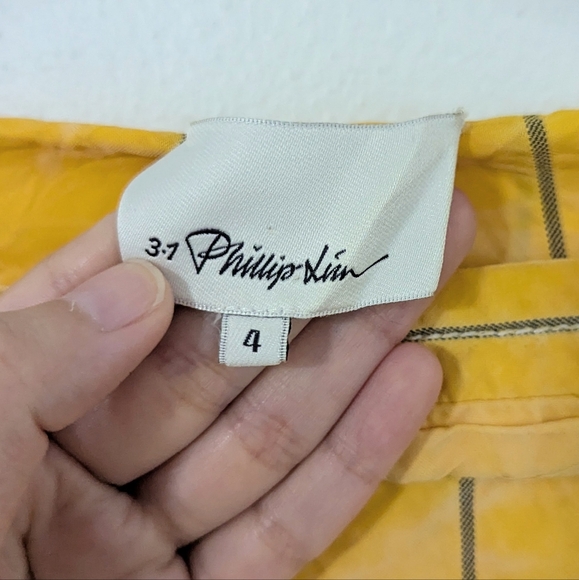 3.1 Phillip Lim Striped Tunic Dress Shirt Pleated Tiered Long Sleeve Yellow 4 - Picture 12 of 15